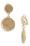 Hammered flat coin drop clip-on earrings - Karine Sultan
