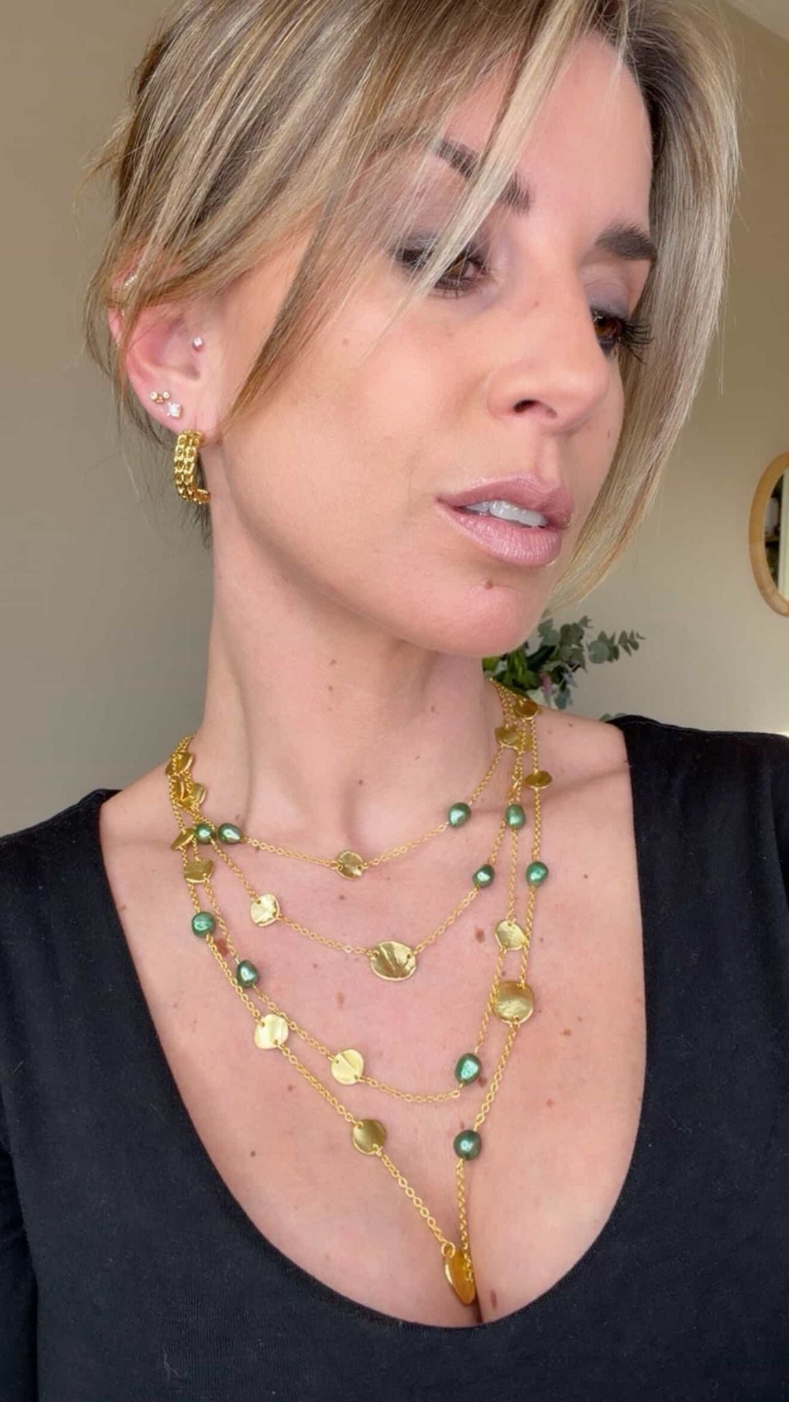 N72508 Collier multi rangs pièces et perles plates - Karine Sultan - Karine Sultan