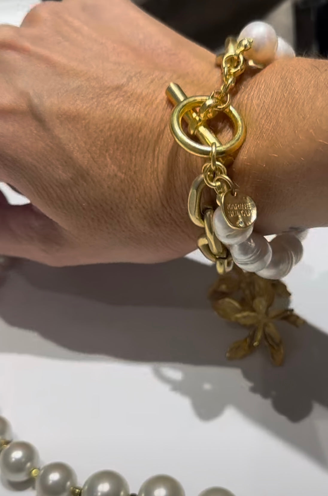 B75502 Bracelet superposé perles et chaîne forçat - Karine Sultan - Karine Sultan