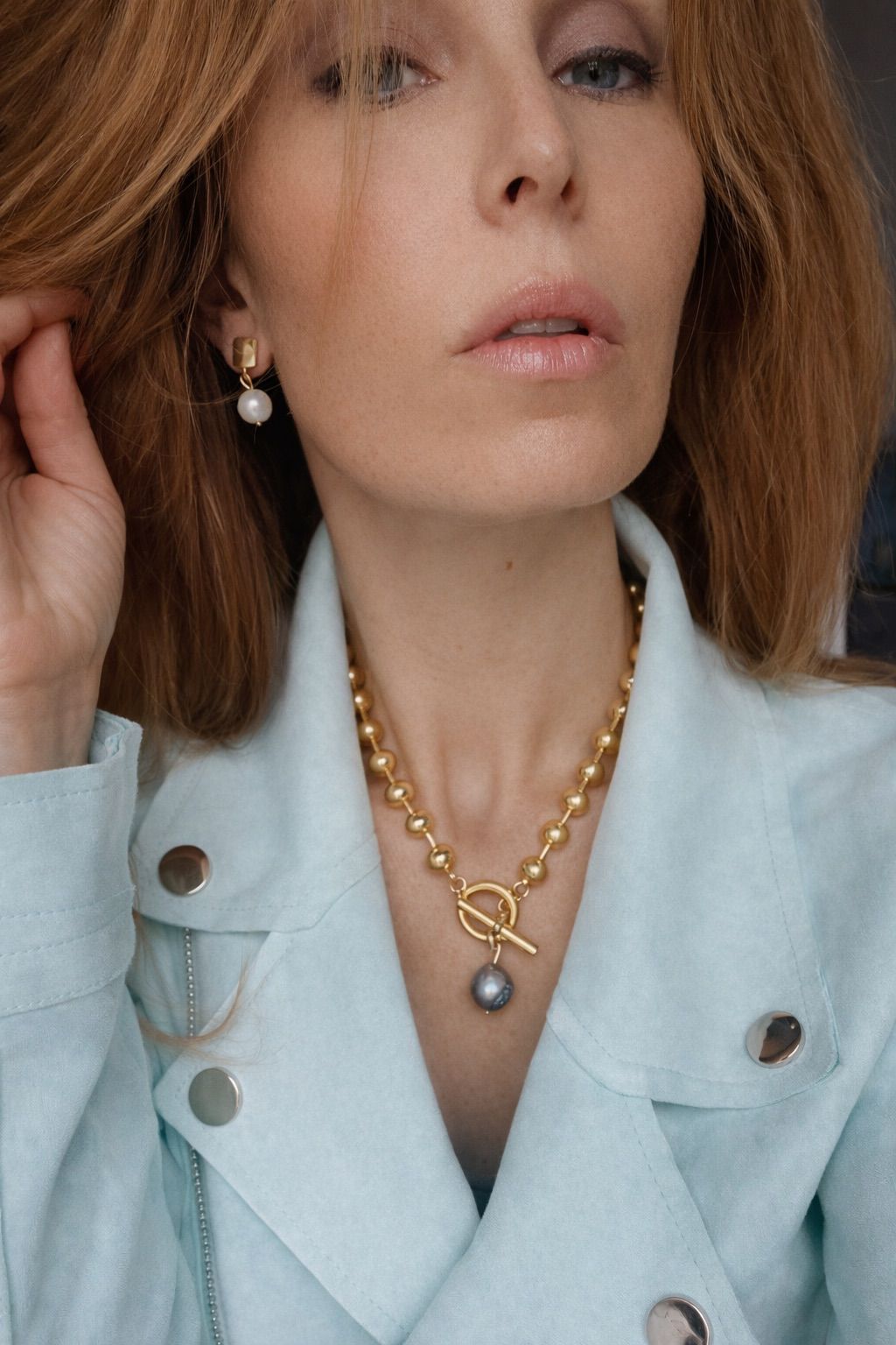N73520 Collier chaîne perlée perle paon - Karine Sultan - Karine Sultan