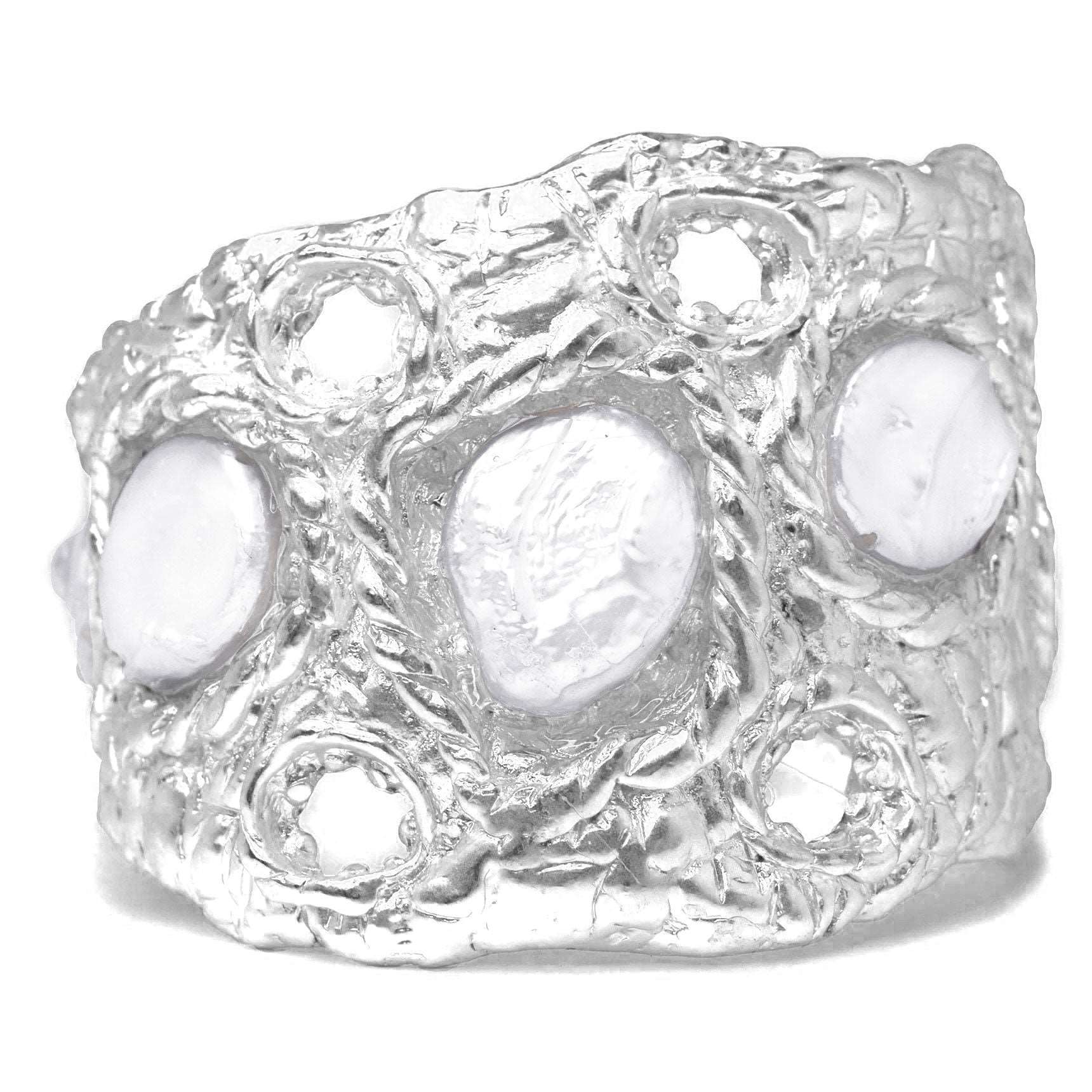 B74620 Bracelet manchette texturée perle - Karine Sultan - Karine Sultan