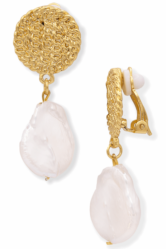 Disc & flat pearl clip-on earrings - Karine Sultan
