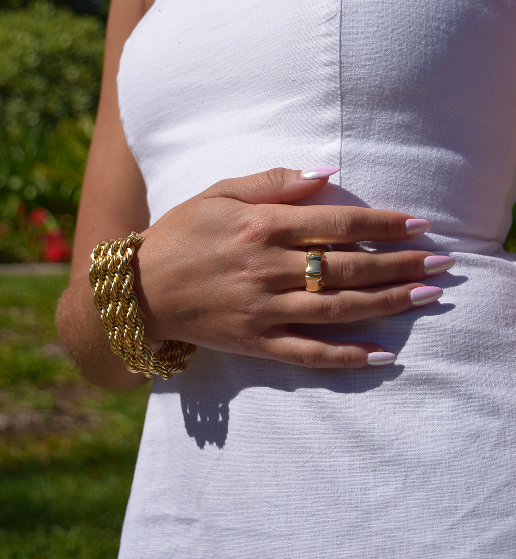 Polished connecting plates ring - Karine Sultan