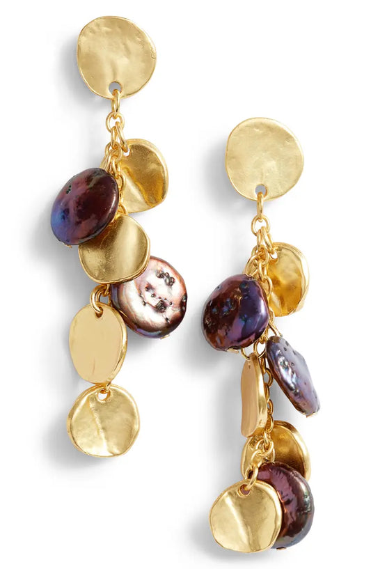Coin and peacock pearl chandelier earrings - Karine Sultan