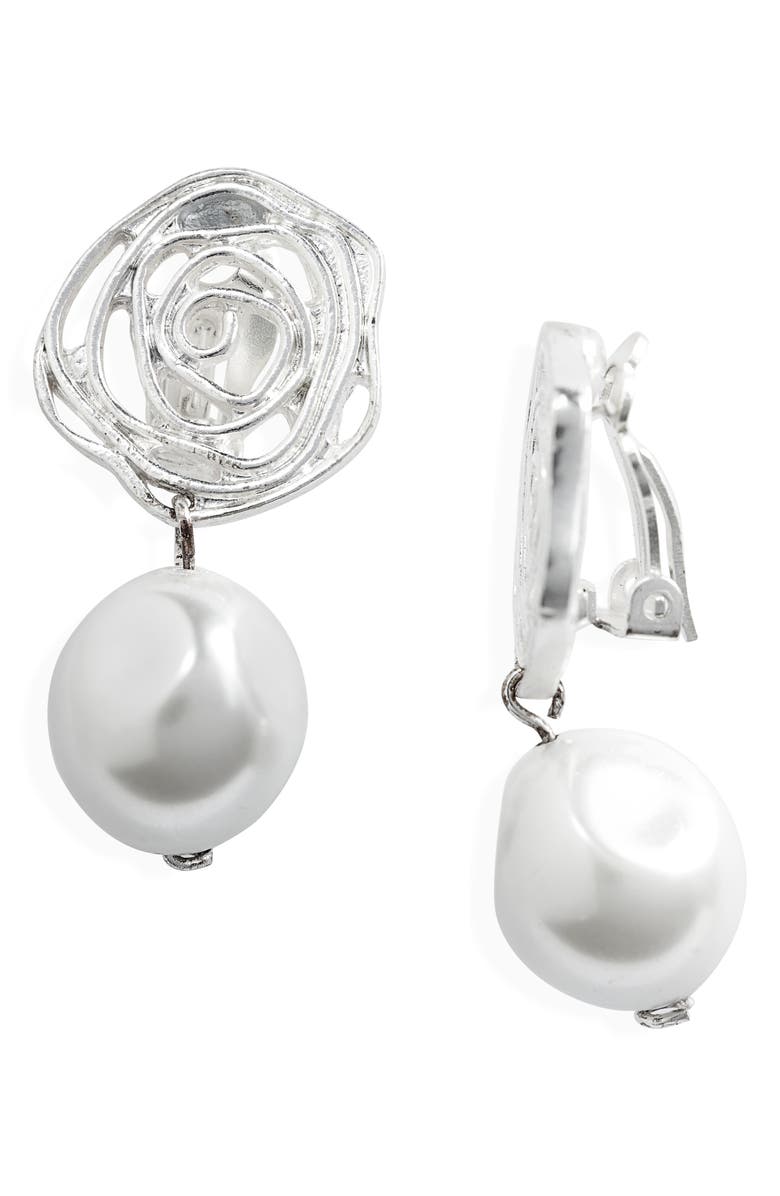 Swirling rose with pearl drop clip-on earrings - Karine Sultan