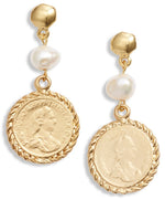 E70565 Boucles d'oreilles pendantes linéaires pièces et perles - Karine Sultan - Vignette | Karine Sultan